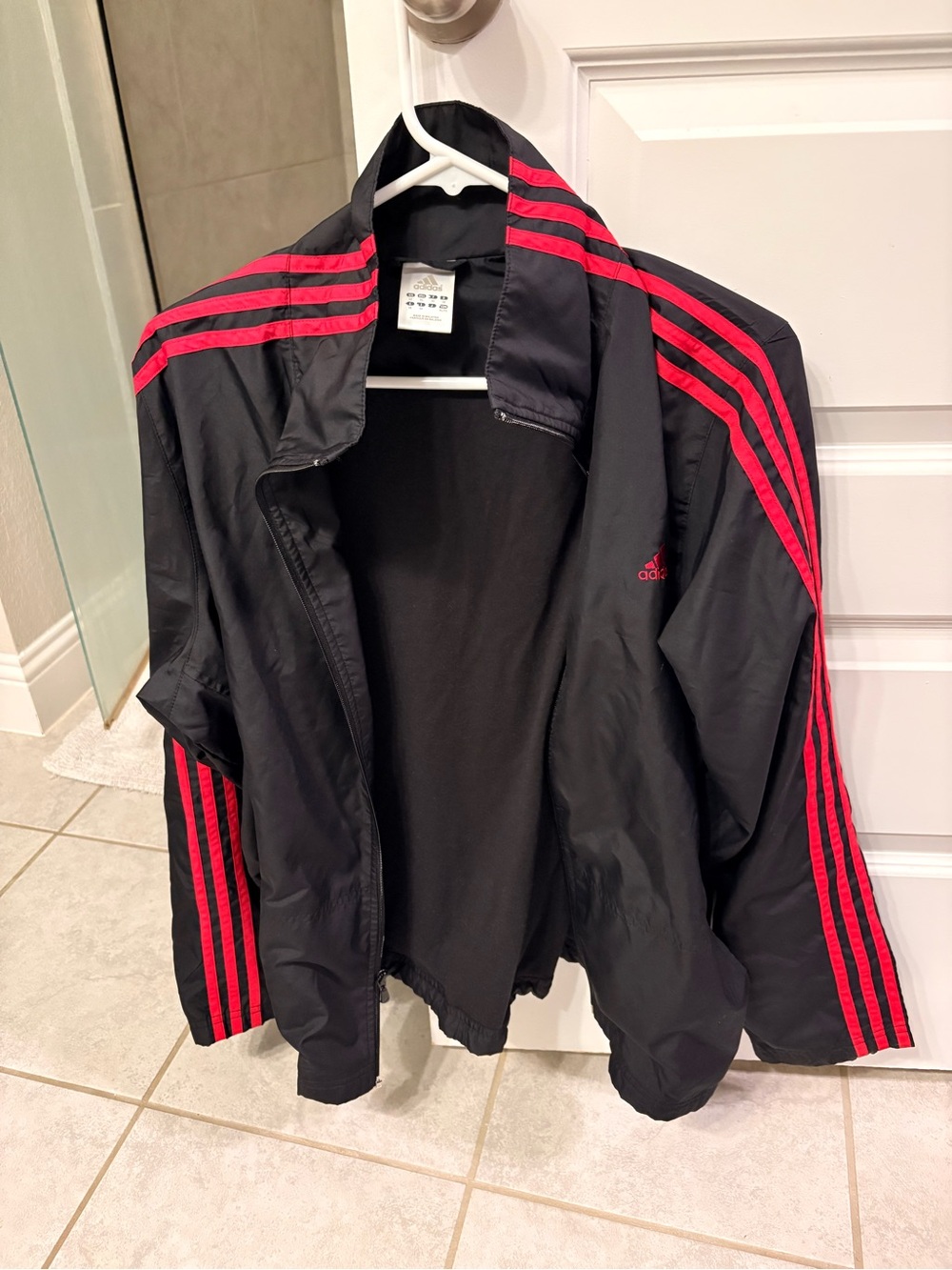 adidas Black Windbreaker with Red Three-Stripe Detail